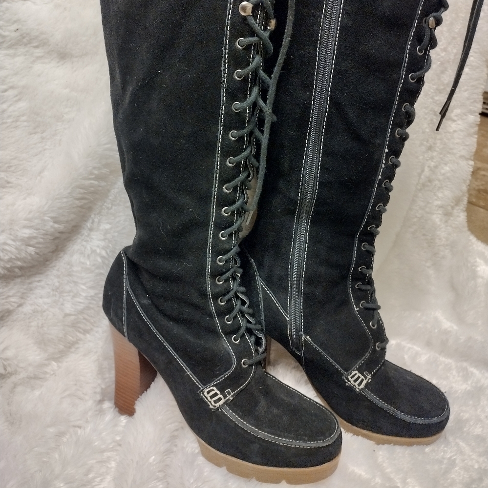 Vintage Victoria Secret/ Colin Stuart Tall Lace Up Black Boots/ Zipper/ SZ 11/